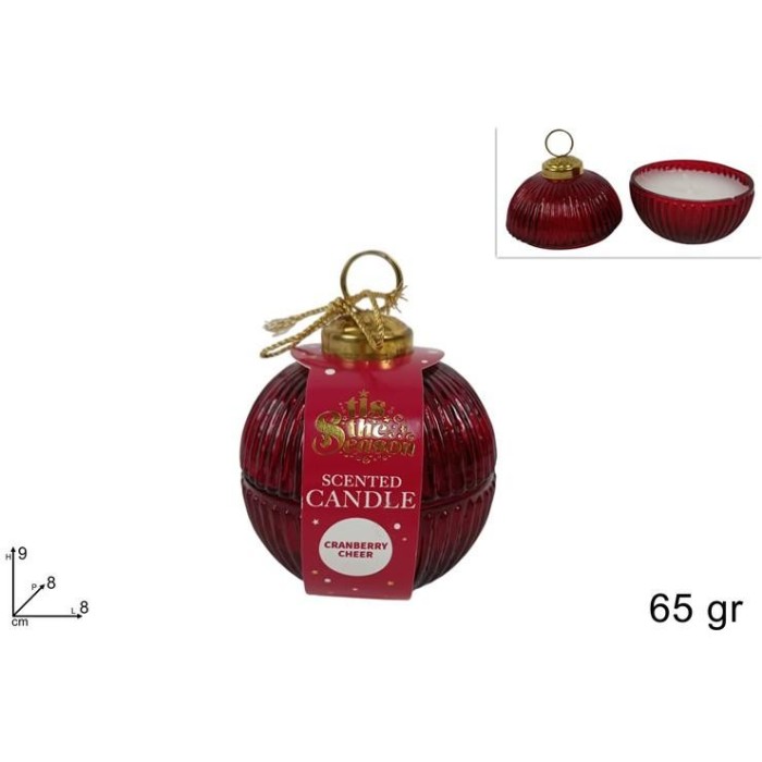 PALLA VETRO ROSSA COFANETTO 8CM CON CANDELA PROFUMATA